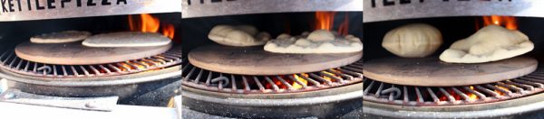 Image of pita cooking on the pizza stone